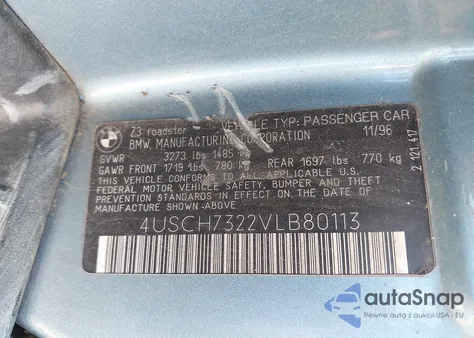 1997 BMW Z3 1.9 из США, поврежденный, VIN 4USCH7322VLB80113